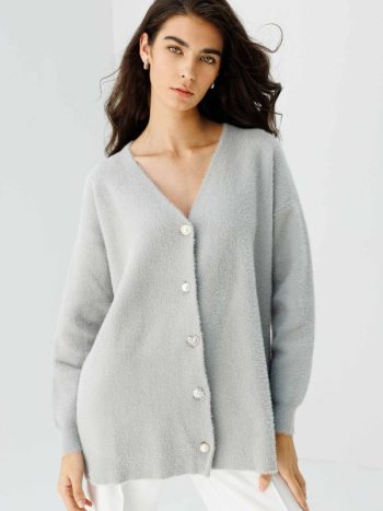 Gray Cardigan with Button Detail