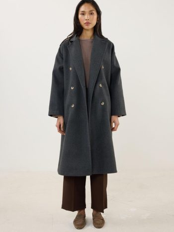 Buttoned Crossover Coat in Anthracite