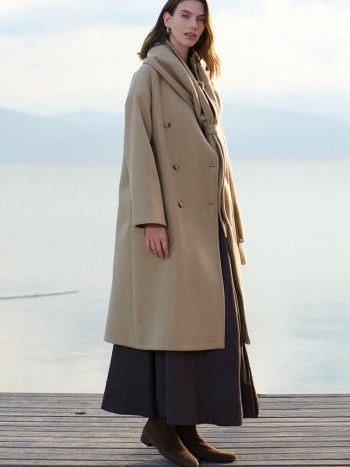 Buttoned Wrap Camel Coat