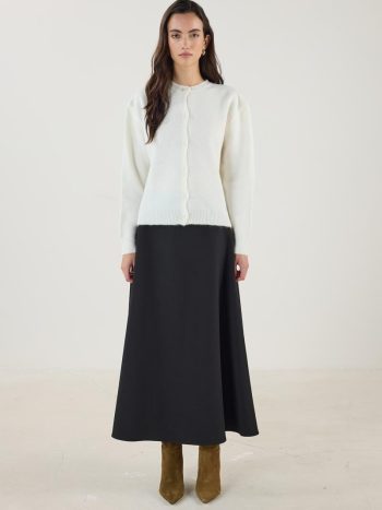 Buttoned Knit Cardigan in Ecru