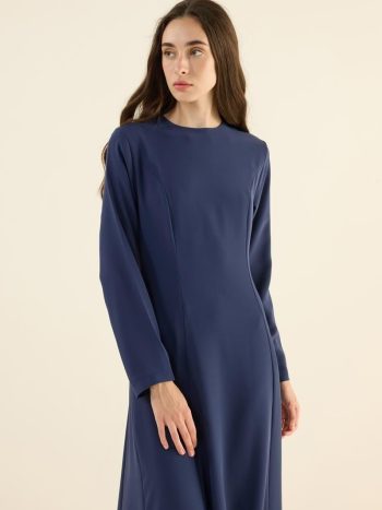 Navy Blue Scoop Neck Evening Dress