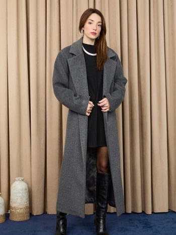 Women's Notched Collar Cashmere Coat -15237KBN - ANTHRACITE