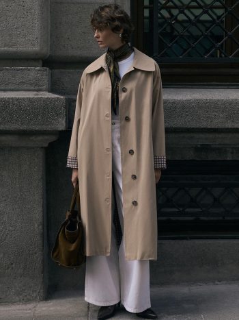 Taş Rengi, Ekose Astarlı, Kemerli Uzun Trençkot