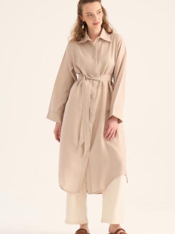 Stone Color Curved Hem Tunic