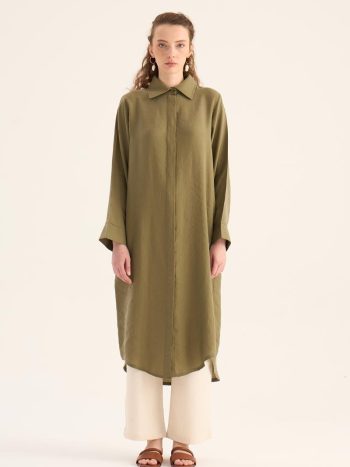 Curved Hem Tunic in Khaki