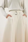 Cream Skirt with Split Hem and Belted Waist