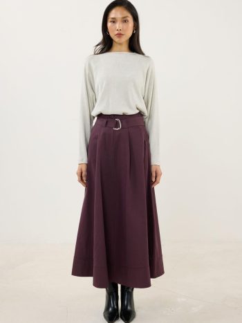 Plum Split Hem Belted Skirt