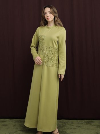Kadın Dantel Detaylı Elbise - 12653ELB - OLIVE