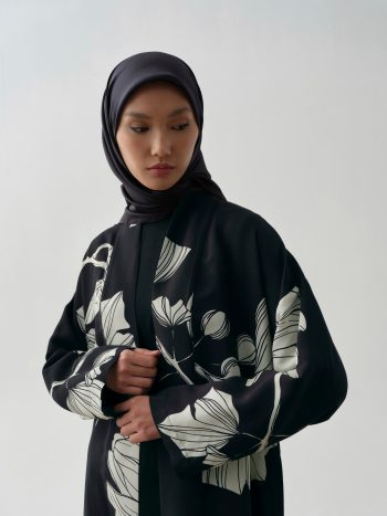 Floral Çiçek Desenli Kimono - Siyah
