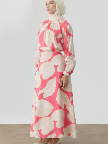 Floral Desenli Godeli Etek - Pembe