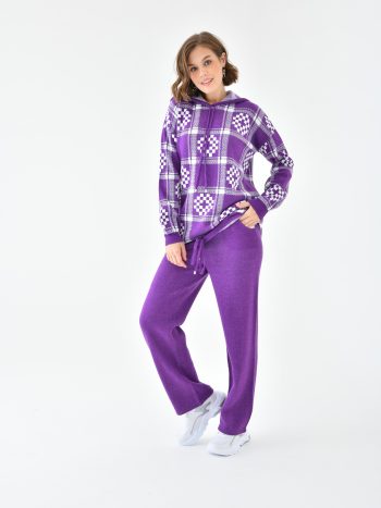 FTZ Kadın Mor Ekose Desenli İki Parçalı Takım 20604