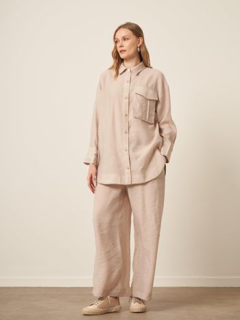 FTZ Women's Modal Pocketed Suit Beige 30717