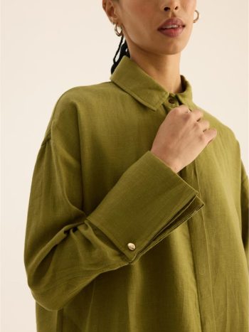 Haki Wide-Cuffed 100% Linen Tunic