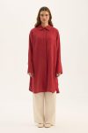 Red 100% Linen Tunic with Wide Cuffs