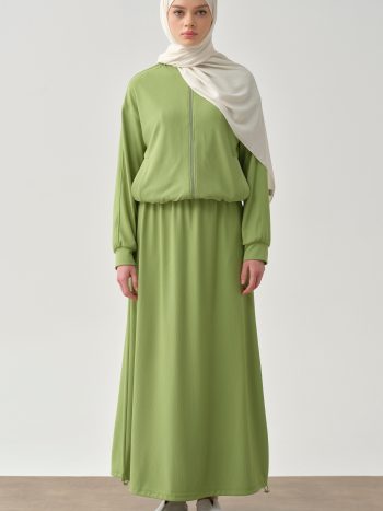 تنورة محبوكة بخصر مطاطي وجيوب خفية - أخضر فستقي