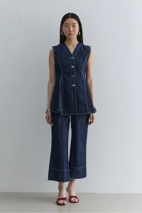 Lacivert Godeli Denim Yelek