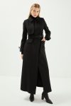 Black Cashmere Coat with Shirt Collar and Belt Detail 13359