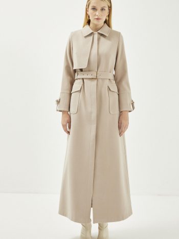 Shirt Collar Belt Detail Stone Jacquard Coat 13359