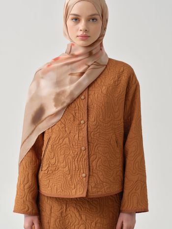 Grosgrain Piped Kapitone Kısa Ceket - Tarçın