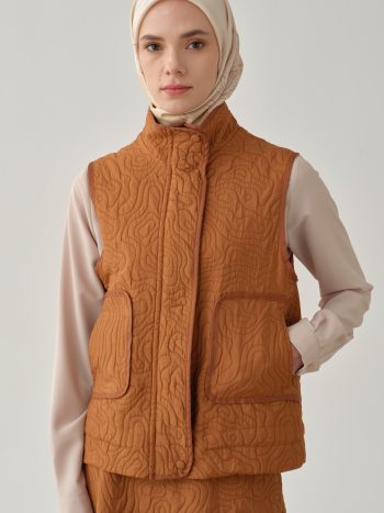 Grograin Piped Short Quilted Vest - Cinnamon