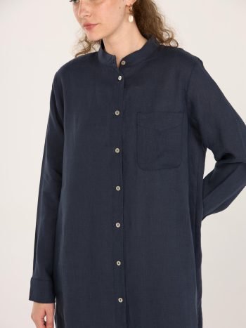 Hakim Yaka %100 Keten Tunik Lacivert