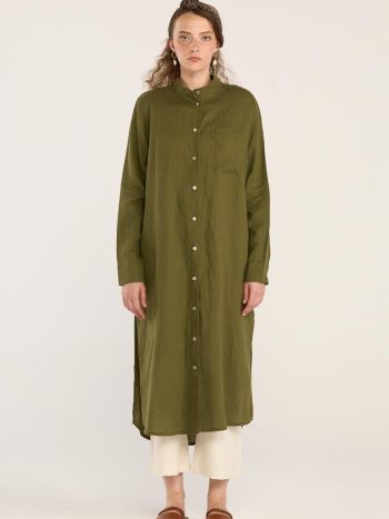 Hakim Yaka %100 Keten Tunik Haki