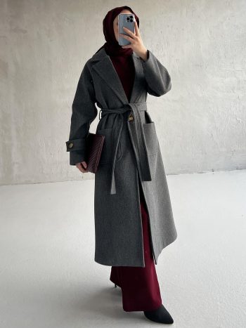 معطف أنثراسايت بزرار واحد