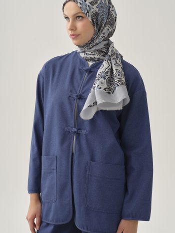 Japanese Button Detail Sparkly Denim Jacket - Indigo