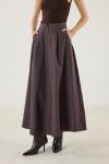 Brown Denim Flared Hem Split Skirt