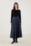 Kemer Aksesuarlı Pileli Etek Lacivert