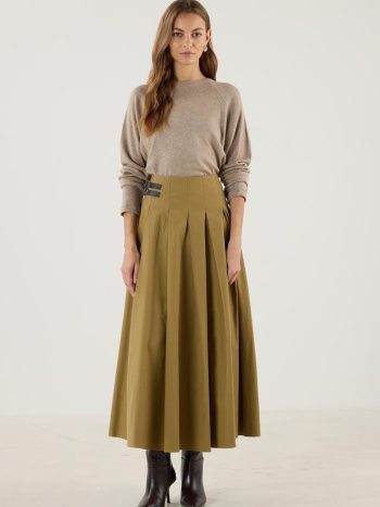 Olive Green Pleated Skirt with Belt Accessory