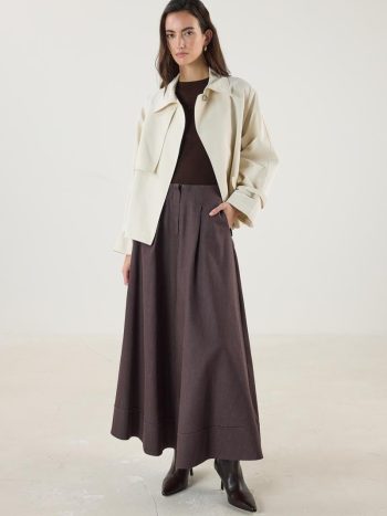 Kemerli Cepli Kısa Trençkot Krem