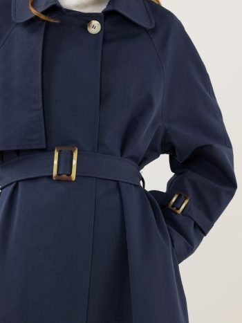 Navy Trench Coat with Bone Buckle