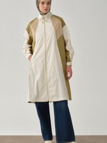 Notched Detail Raincoat - Ecru - Olive