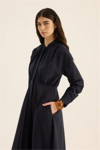 Wrinkled Texture Navy Blue Dress