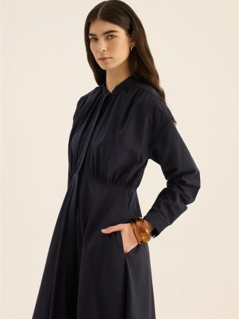 Wrinkled Texture Navy Blue Dress