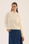Ecru Short Diagonal Pattern Sweater
