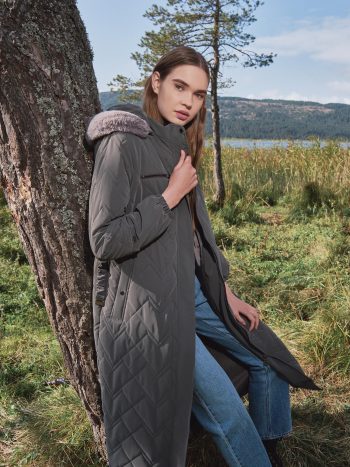 Fur-Trim Hooded Long Smoke Inflatable Coat 12765