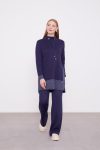 Navy Blue Glitter Cashmere Fabric Two-Piece Set