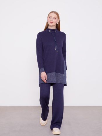 Navy Blue Glitter Cashmere Fabric Two-Piece Set