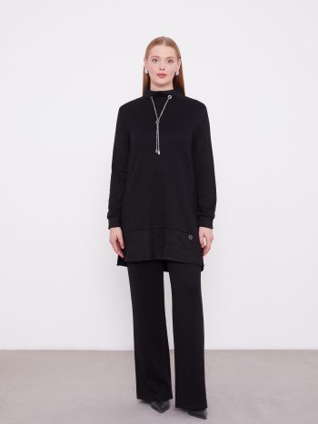 Black Glitter Cashmere Fabric Two-Piece Set