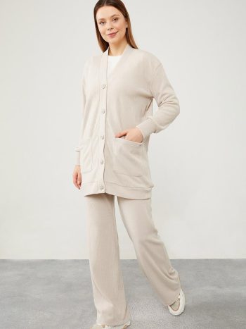 Mink Patterned Cardigan Knit Set