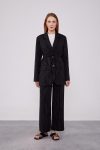 Black Striped Pantsuit with Waist Tie