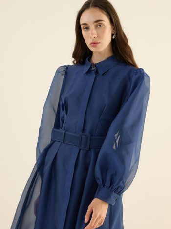 Organze Kap Elbise Lacivert