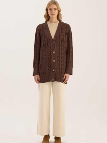 Knitted Pattern Cardigan - Bitter Brown