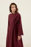 Pleated Detail Dress in Burgundy