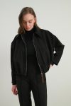 Pleated Suede Jacket - Black