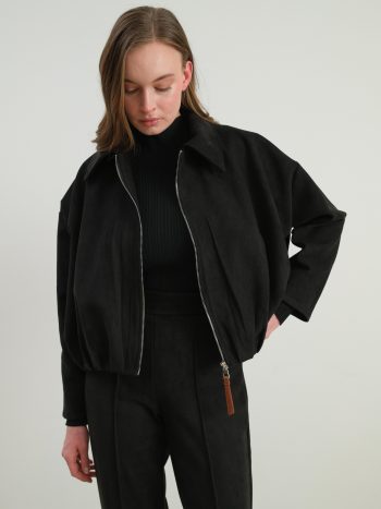 Pleated Suede Jacket - Black