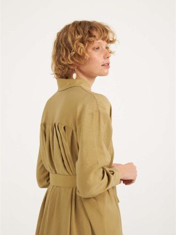 Pleated Long Tunic in Olive Green