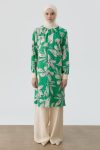 Floral Patterned Tunic with Ribbed Details - Green